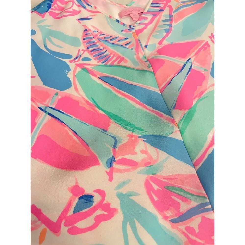 Lilly Pulitzer Out to Sea Clara Silk Slip Dress Pink Blue Floral XXS - Picture 6 of 7